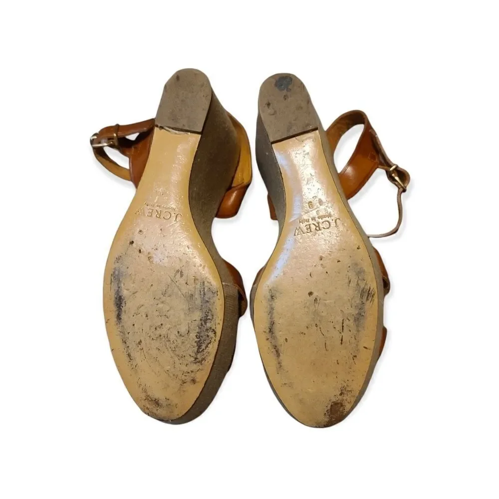 J. Crew Brown Leather Wedge Sandal Size 9